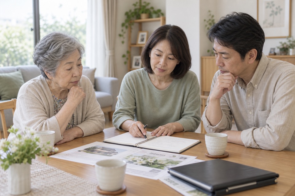 喪主を誰が務めるか家族で話し合う様子