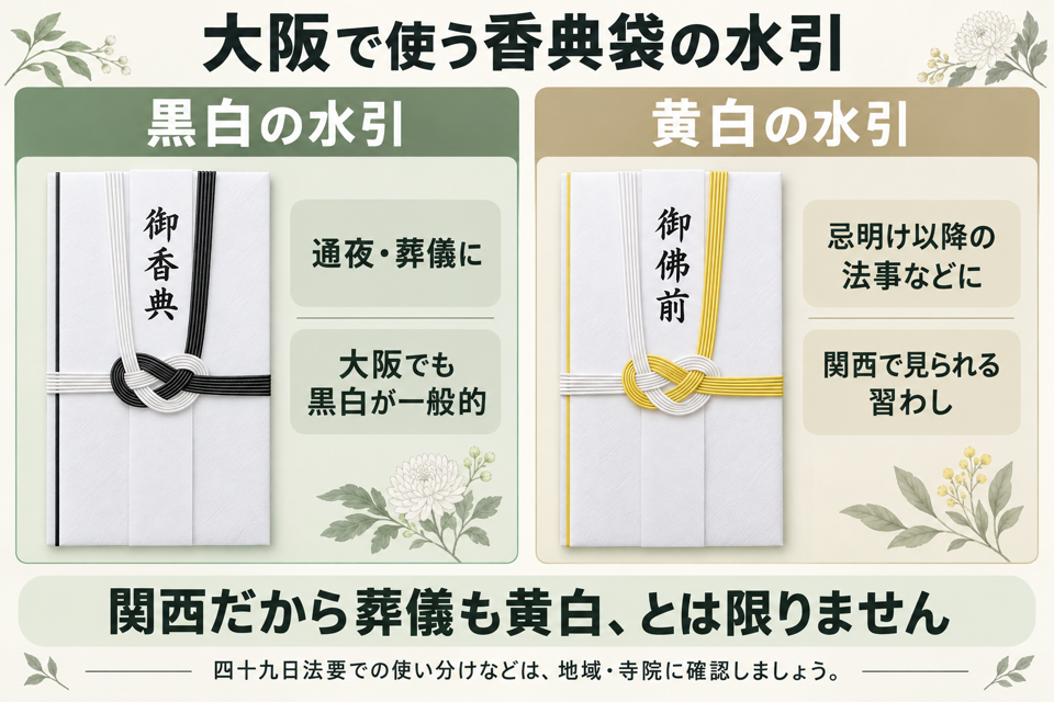 大阪府の通夜や葬儀と法事で使用する水引の違い